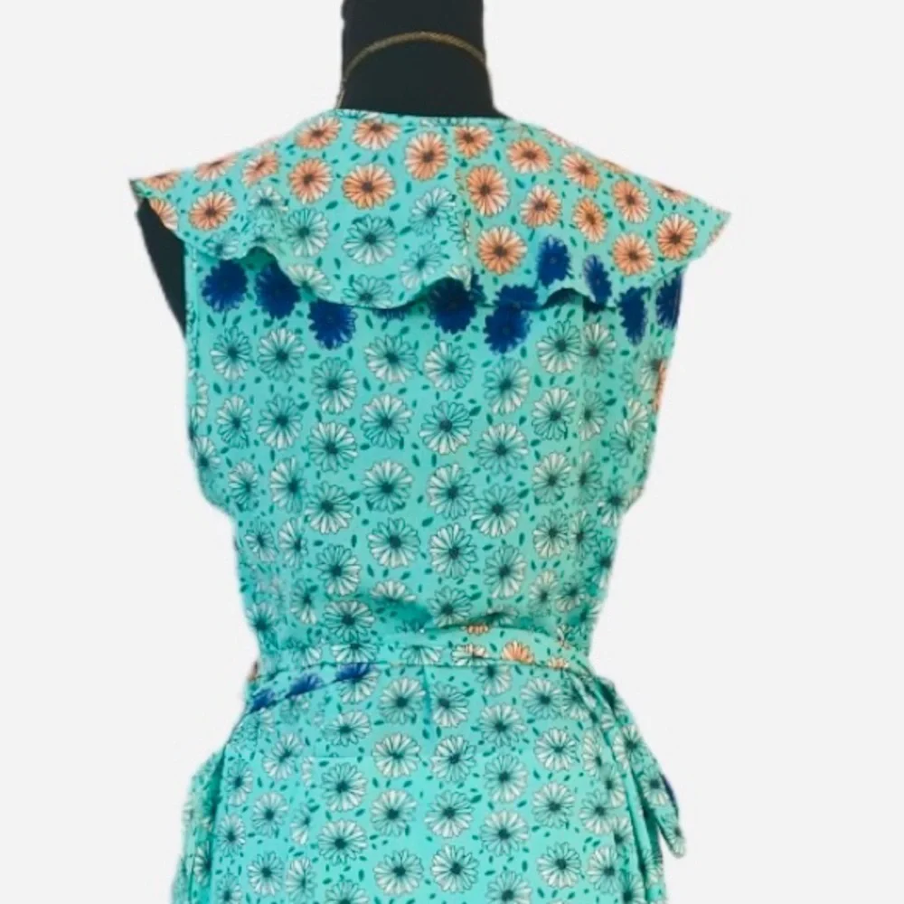 DONNA MORGAN ~ Teal Orange Blue Ruffled Floral High Low Wrap Dress size 16